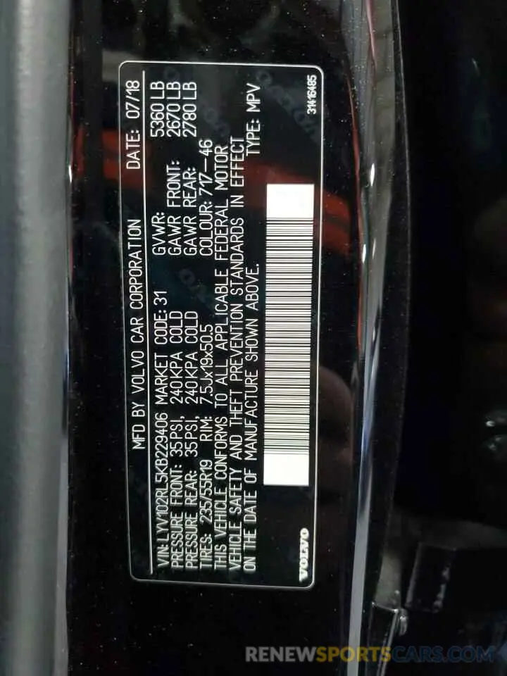 14 Photograph of a damaged car LYV102RL5KB229406 VOLVO XC60 2019