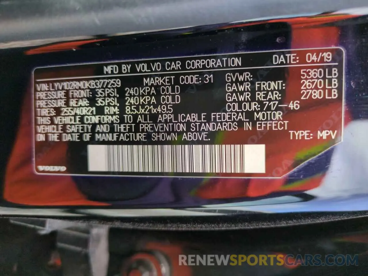 12 Photograph of a damaged car LYV102RM0KB377259 VOLVO XC60 2019