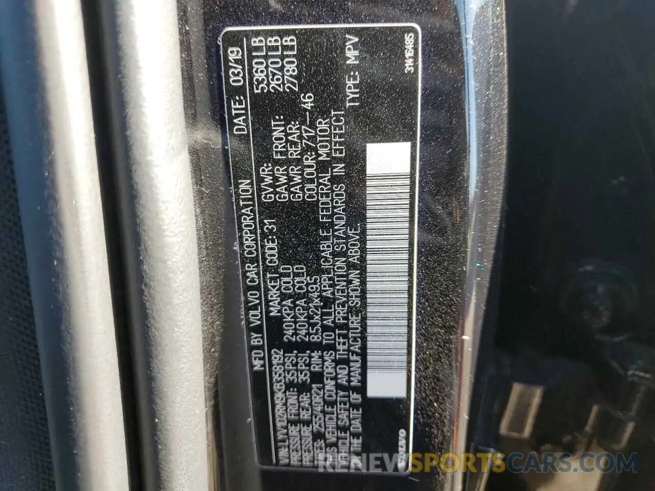 13 Photograph of a damaged car LYV102RM9KB358192 VOLVO XC60 2019