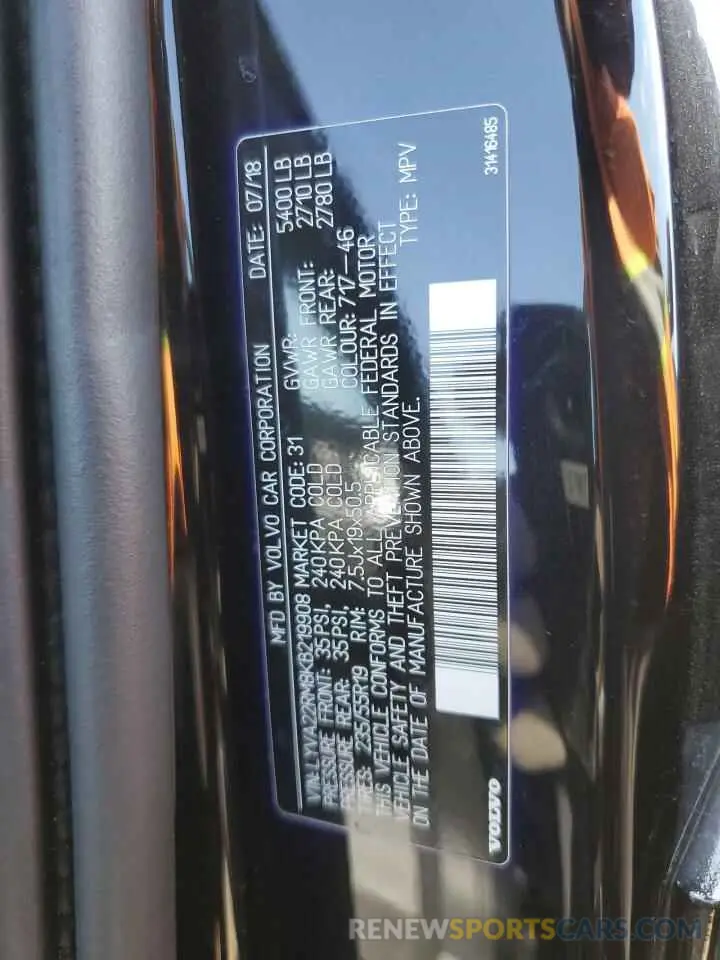 13 Photograph of a damaged car LYVA22RM8KB219908 VOLVO XC60 2019