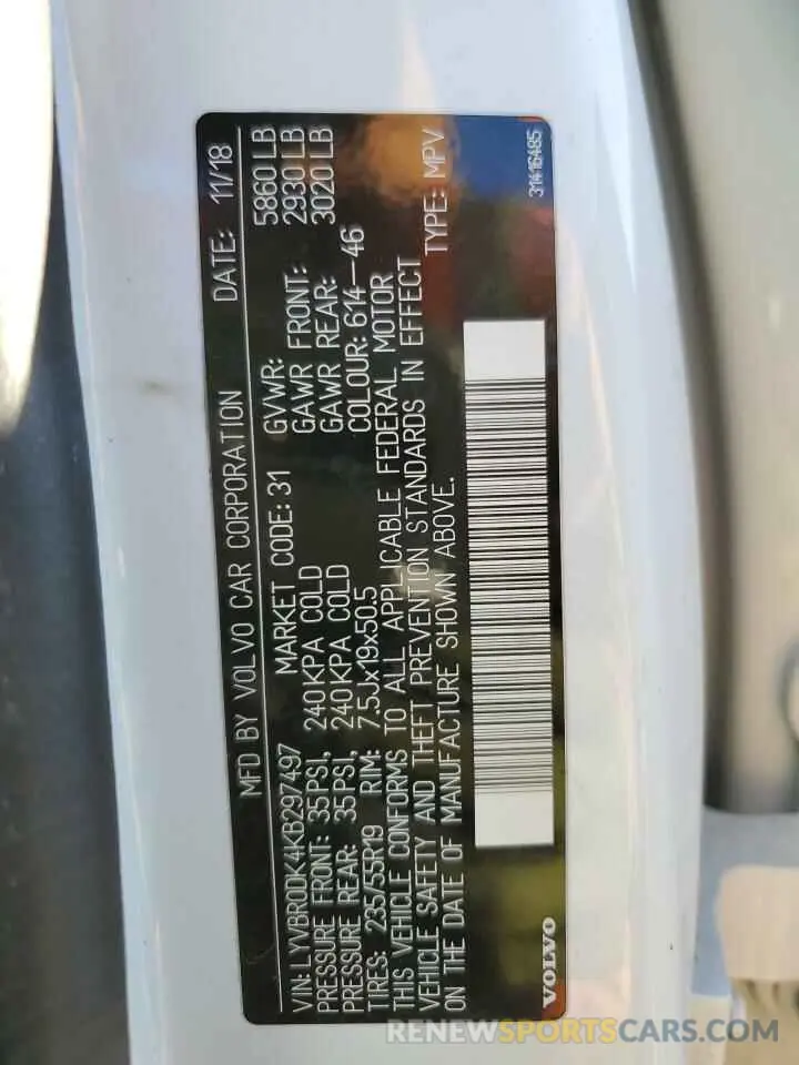 14 Photograph of a damaged car LYVBR0DK4KB297497 VOLVO XC60 2019
