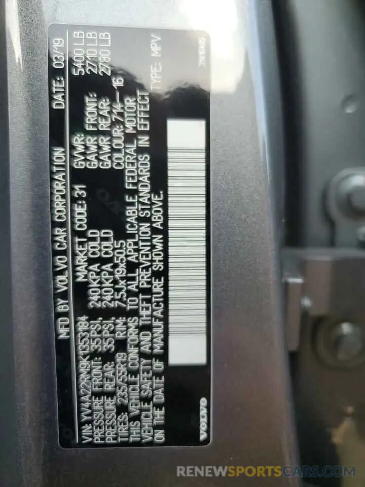13 Photograph of a damaged car YV4A22RM9K1353184 VOLVO XC60 2019