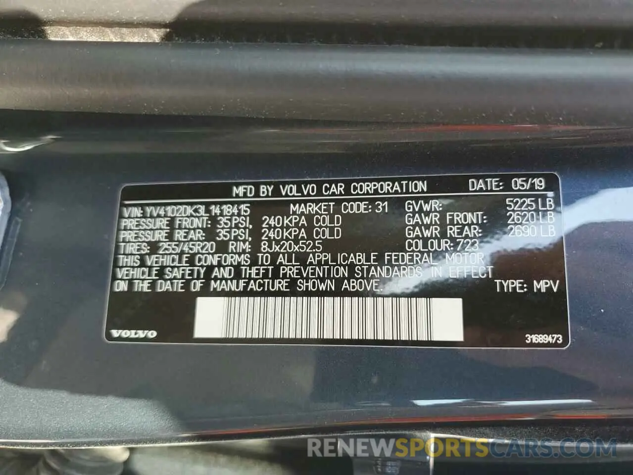 13 Photograph of a damaged car YV4102DK3L1418415 VOLVO XC60 2020