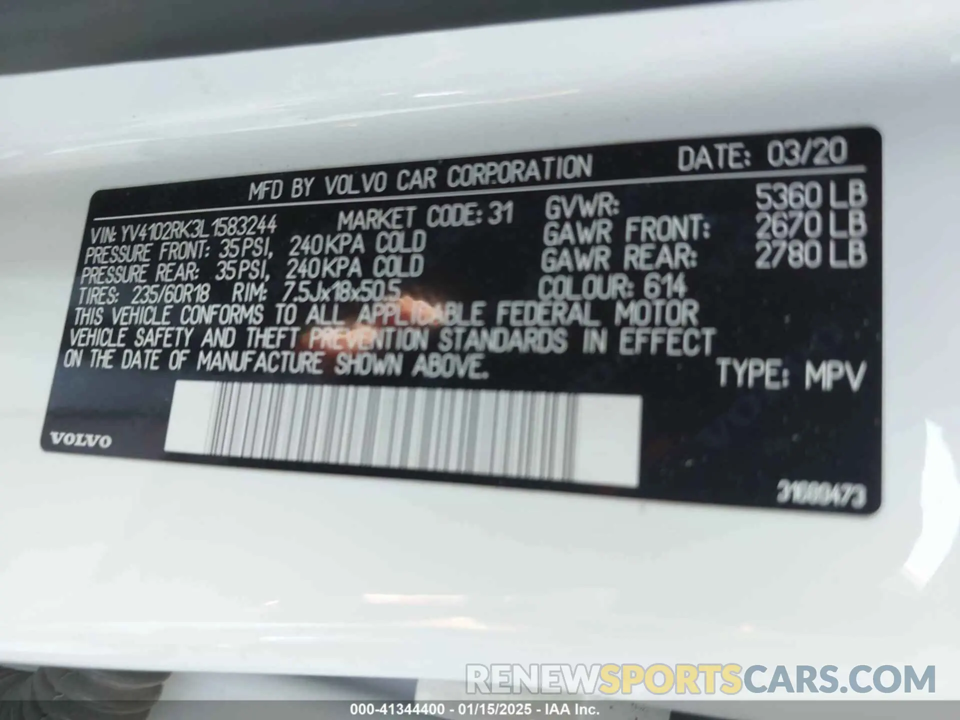 9 Photograph of a damaged car YV4102RK3L1583244 VOLVO XC60 2020