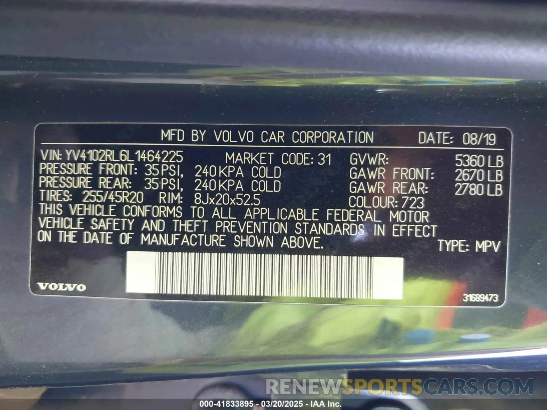 9 Photograph of a damaged car YV4102RL6L1464225 VOLVO XC60 2020
