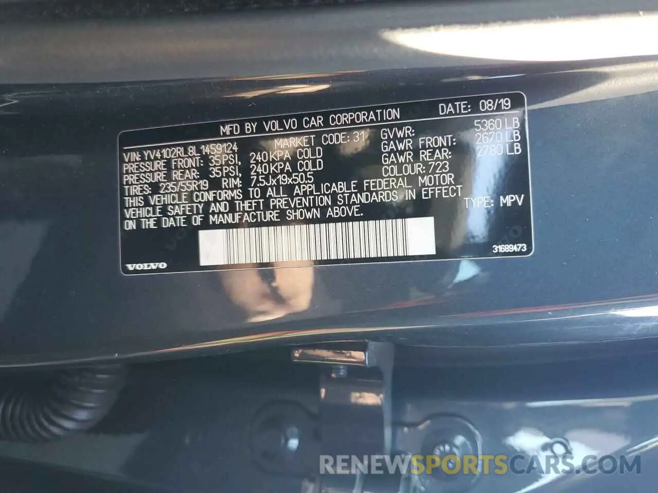 13 Photograph of a damaged car YV4102RL8L1459124 VOLVO XC60 2020