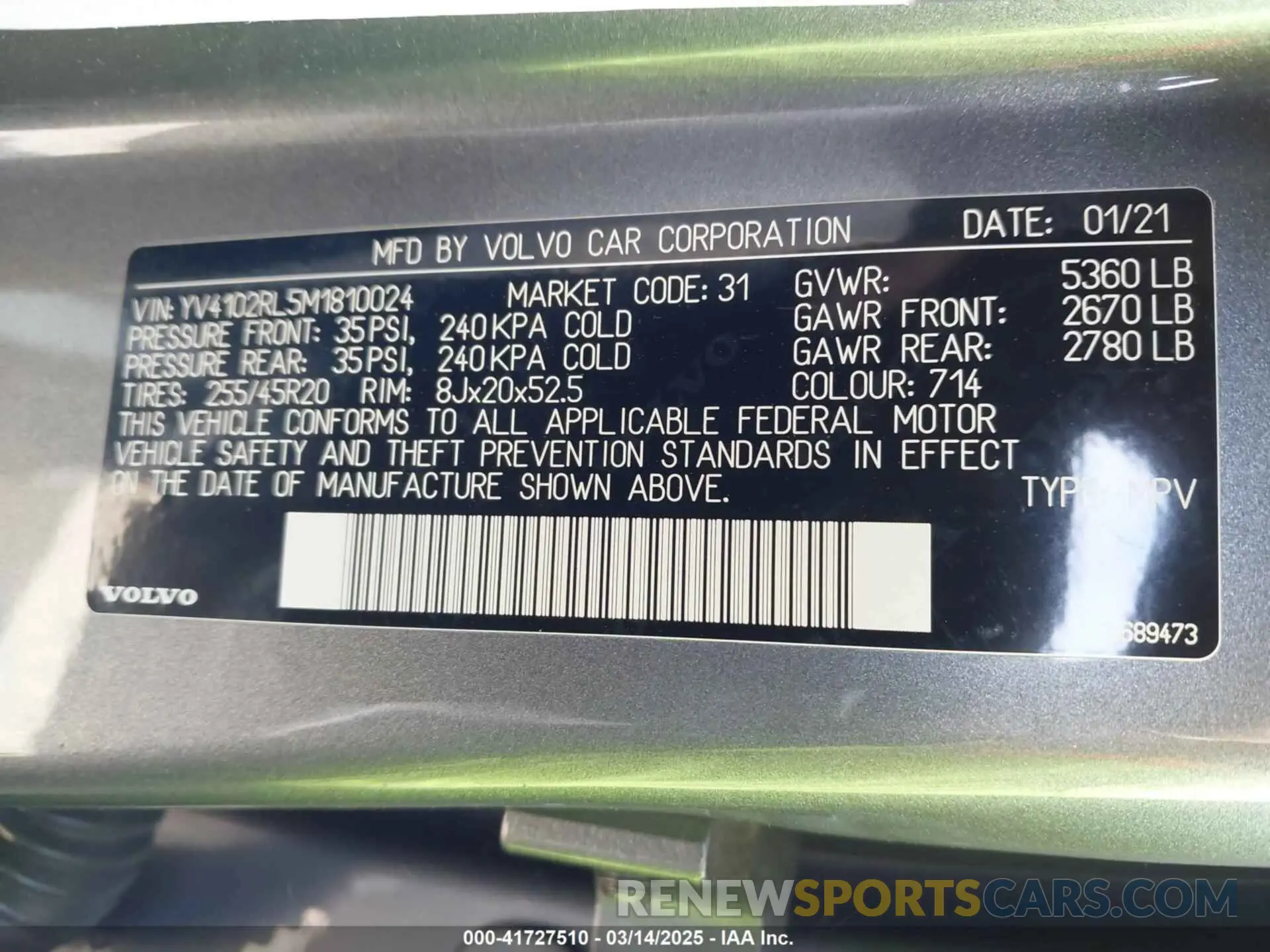 9 Photograph of a damaged car YV4102RL5M1810024 VOLVO XC60 2021