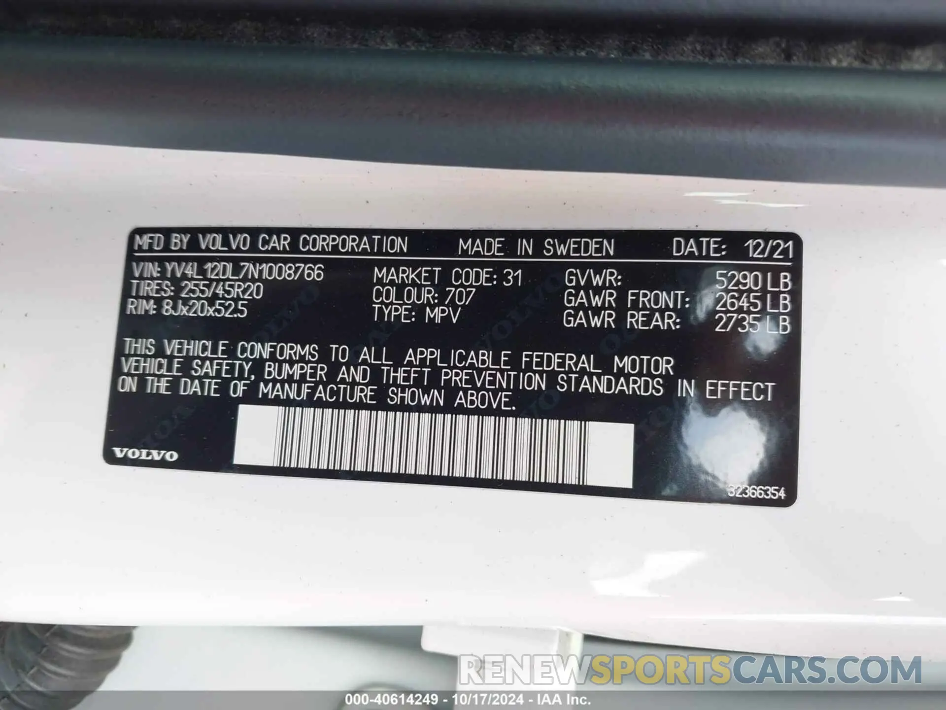 9 Photograph of a damaged car YV4L12DL7N1008766 VOLVO XC60 2022