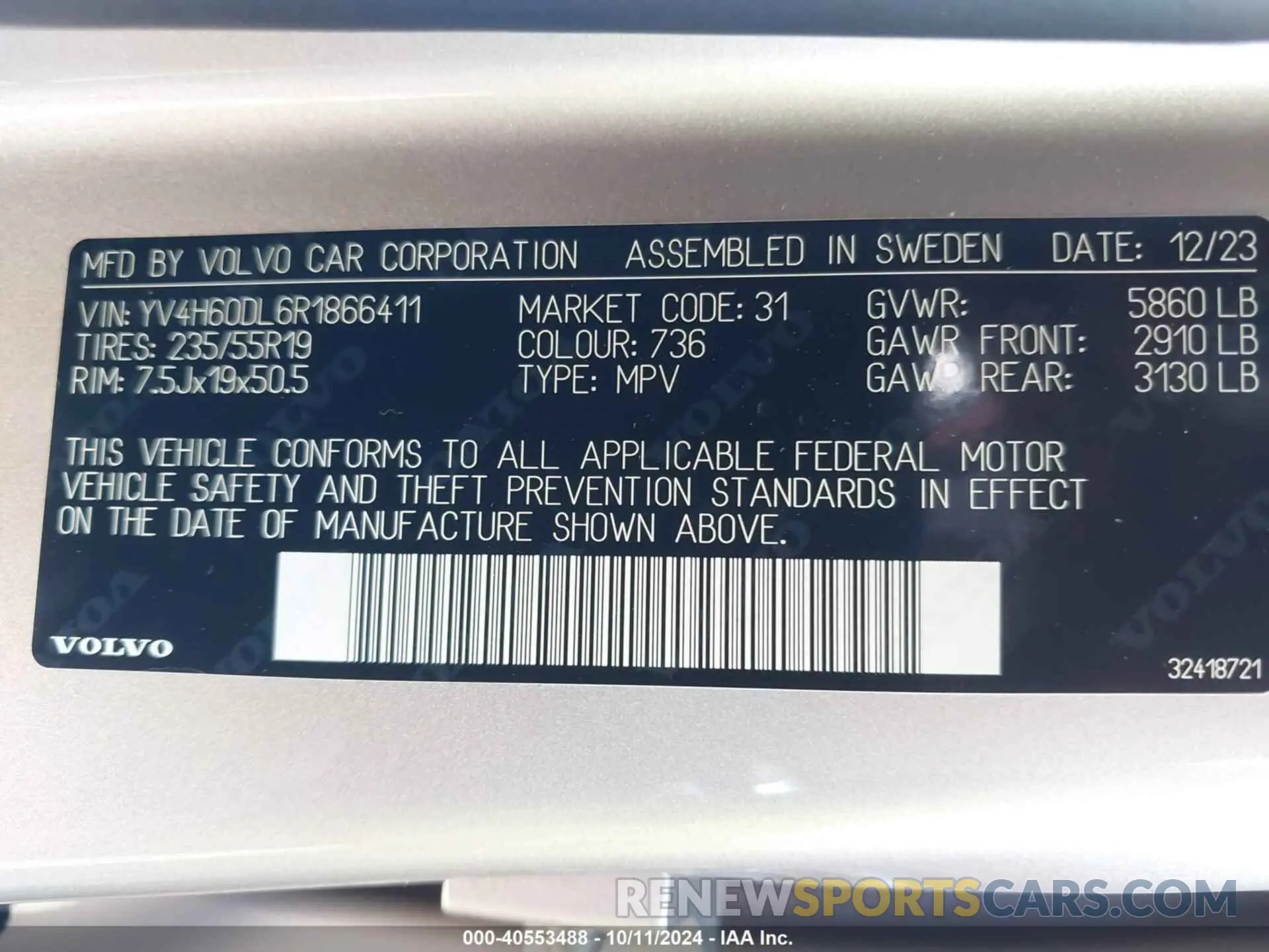 9 Photograph of a damaged car YV4H60DL6R1866411 VOLVO XC60 RECHARGE PLUG-IN HYBRID 2024