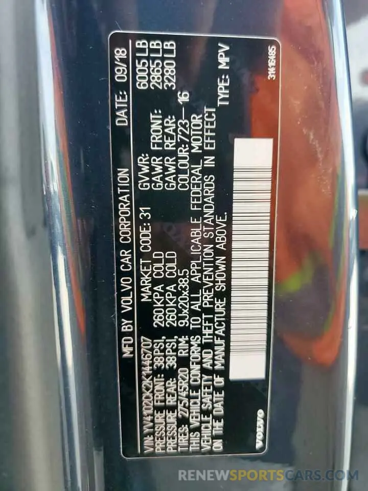 13 Photograph of a damaged car YV4102CK2K1446707 VOLVO XC90 2019