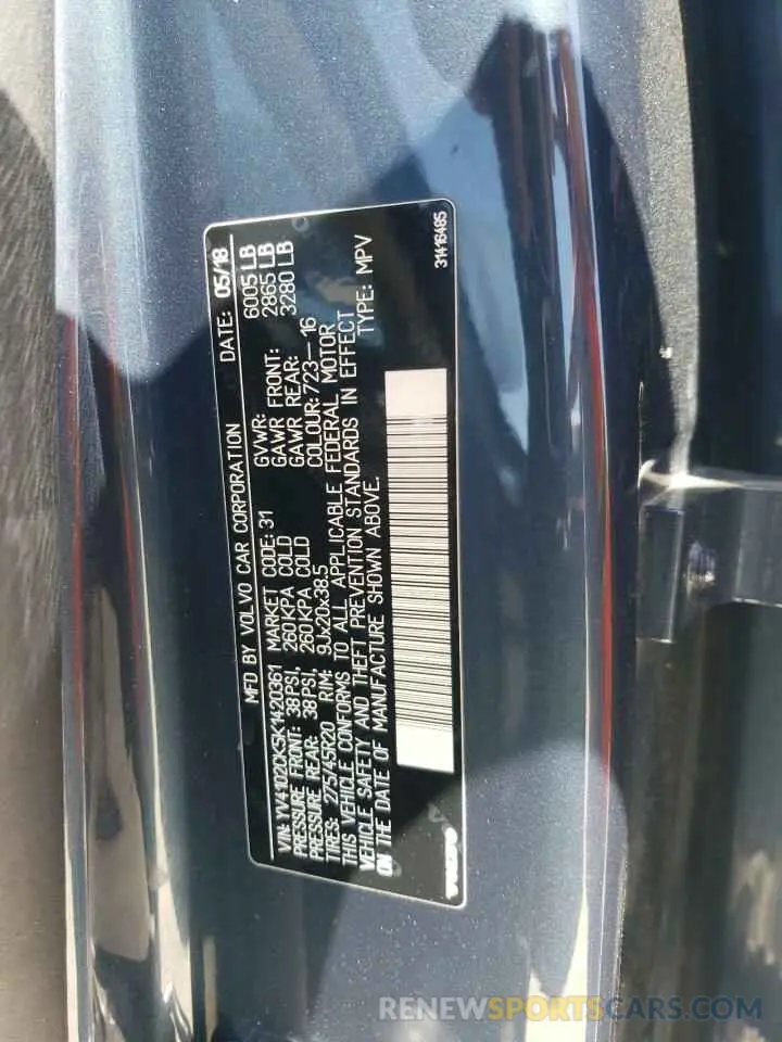 13 Photograph of a damaged car YV4102CK5K1420361 VOLVO XC90 2019