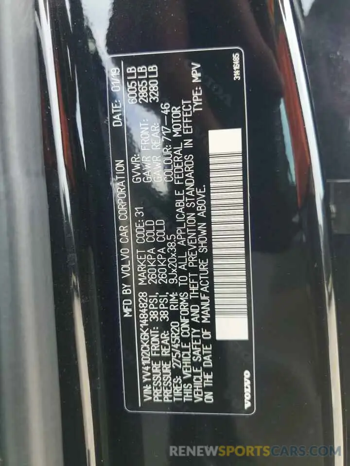 12 Photograph of a damaged car YV4102CK6K1484828 VOLVO XC90 2019
