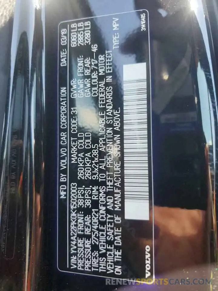 13 Photograph of a damaged car YV4A22PK0K1502003 VOLVO XC90 2019
