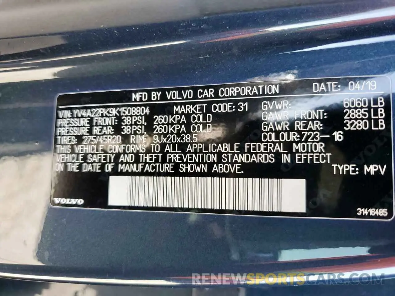 14 Photograph of a damaged car YV4A22PK9K1508804 VOLVO XC90 2019