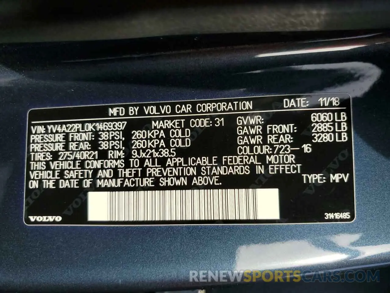 12 Photograph of a damaged car YV4A22PL0K1469397 VOLVO XC90 2019