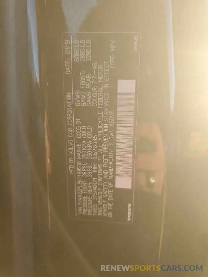 13 Photograph of a damaged car YV4A22PL9K1489566 VOLVO XC90 2019