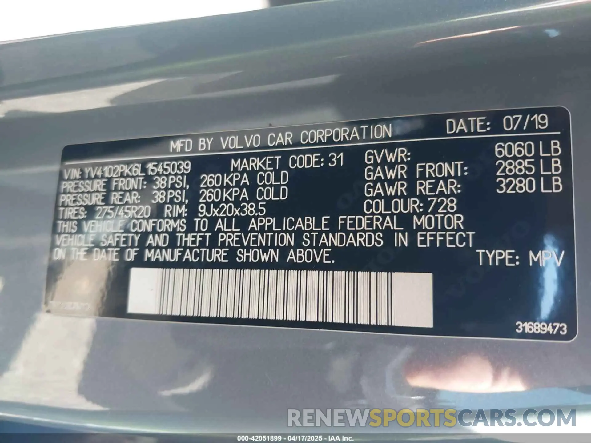 9 Photograph of a damaged car YV4102PK6L1545039 VOLVO XC90 2020