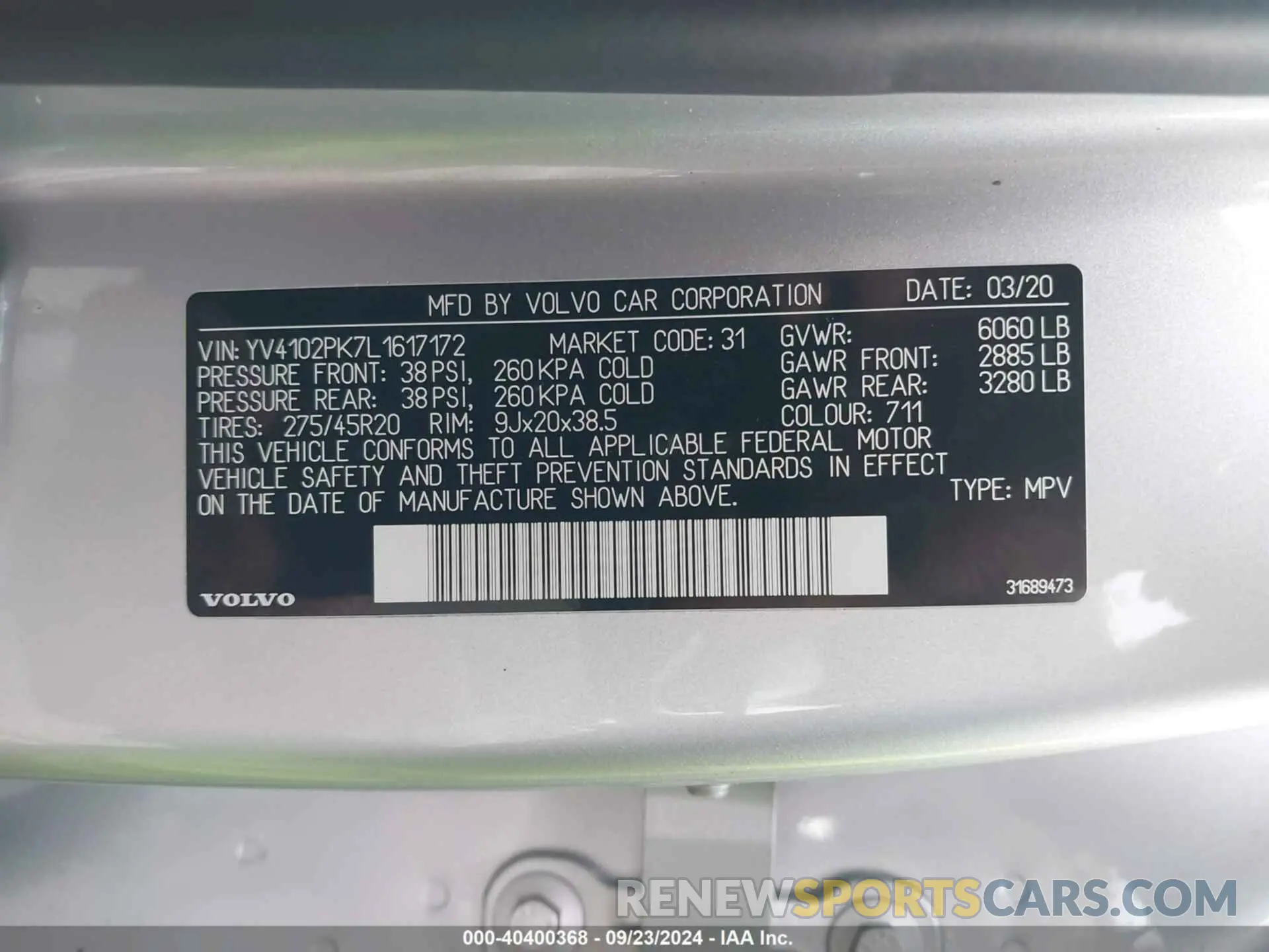 9 Photograph of a damaged car YV4102PK7L1617172 VOLVO XC90 2020