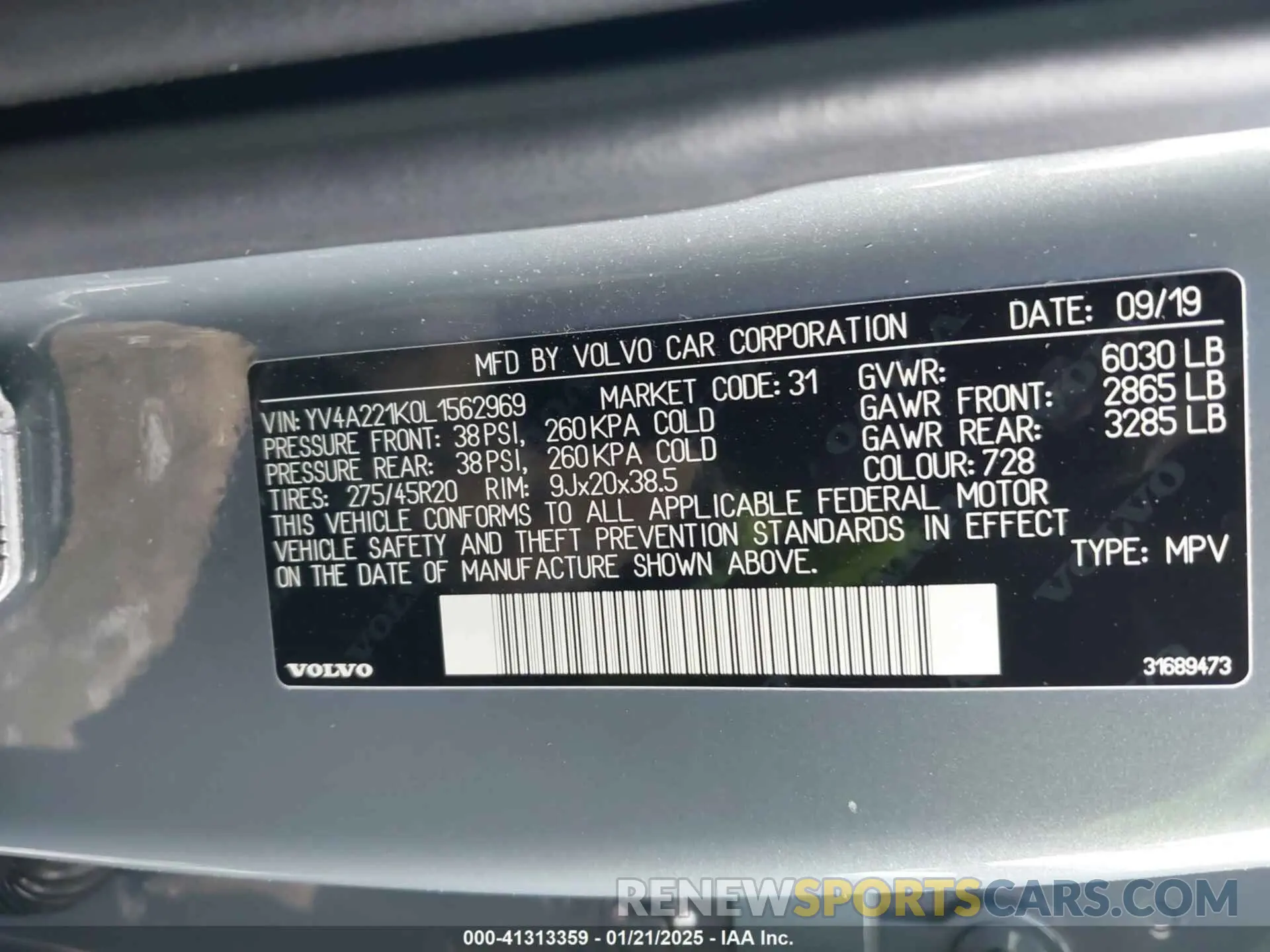 9 Photograph of a damaged car YV4A221K0L1562969 VOLVO XC90 2020