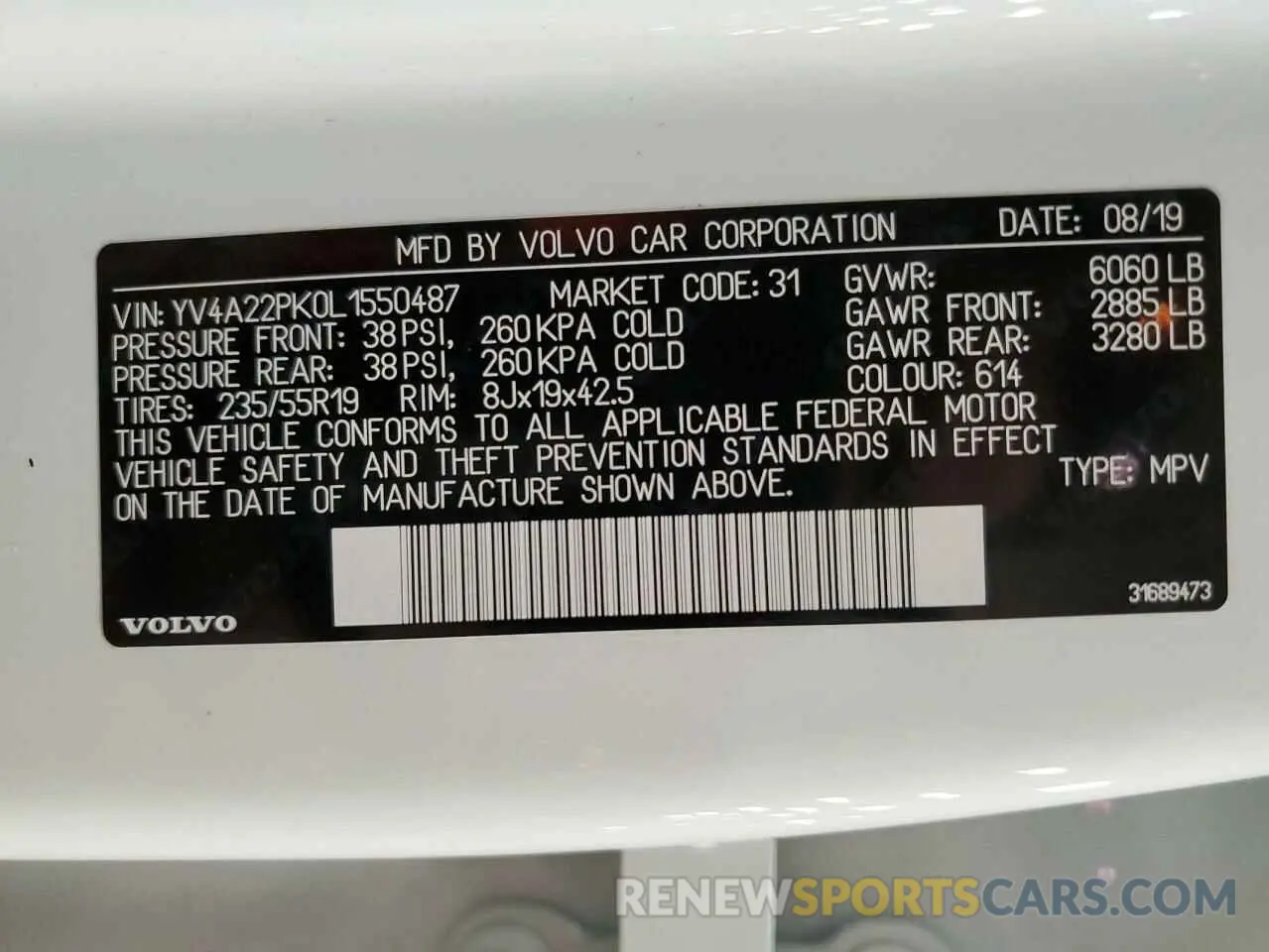 14 Photograph of a damaged car YV4A22PK0L1550487 VOLVO XC90 2020