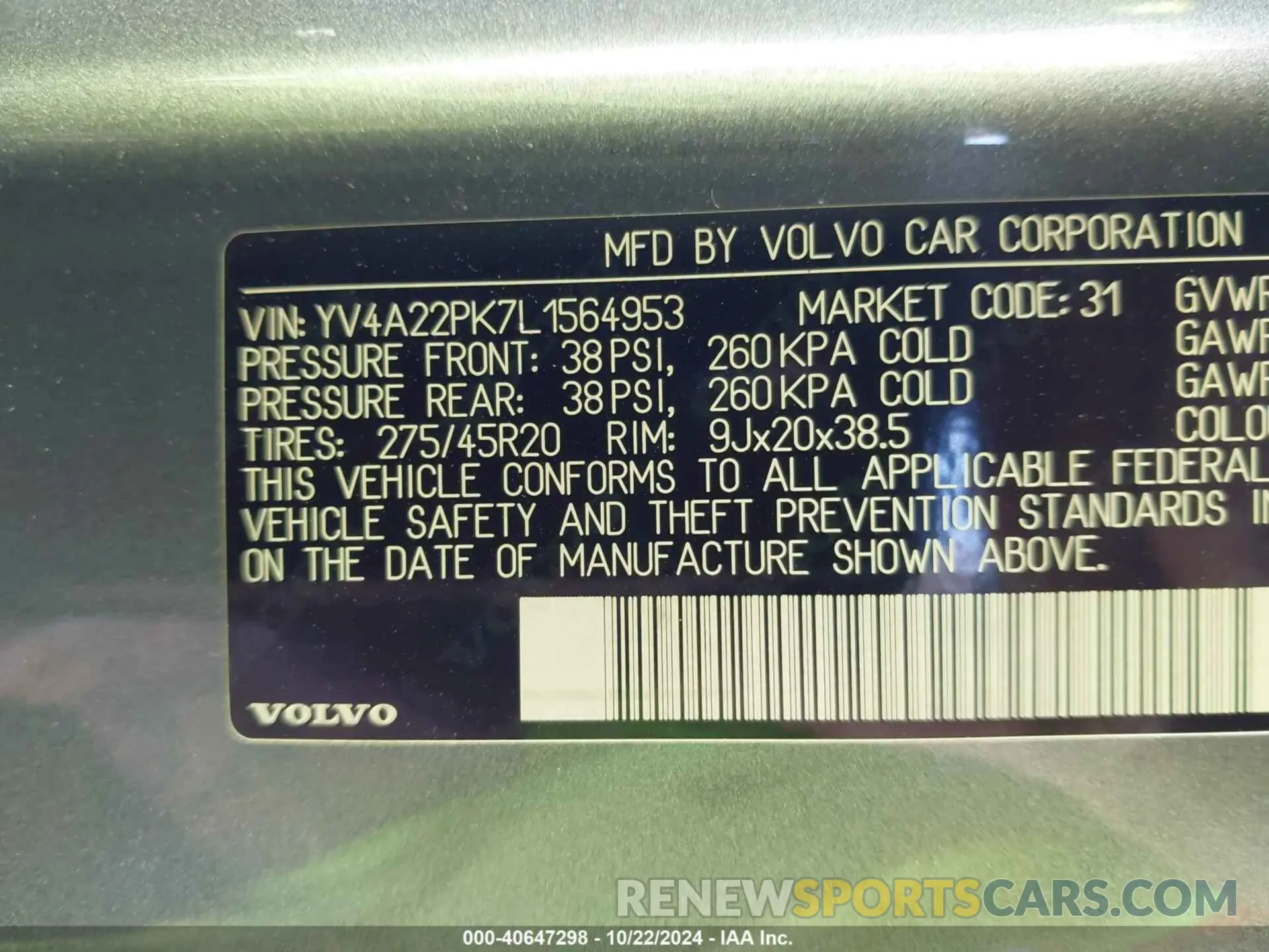 9 Photograph of a damaged car YV4A22PK7L1564953 VOLVO XC90 2020