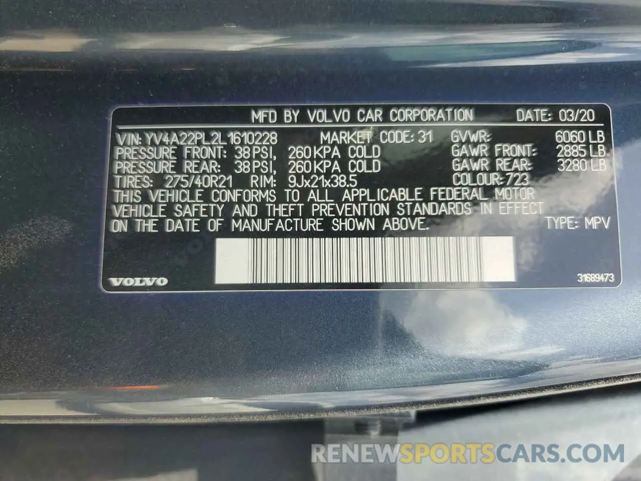 14 Photograph of a damaged car YV4A22PL2L1610228 VOLVO XC90 2020