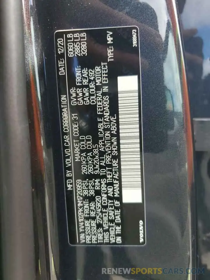 12 Photograph of a damaged car YV4102PK1M1720959 VOLVO XC90 2021