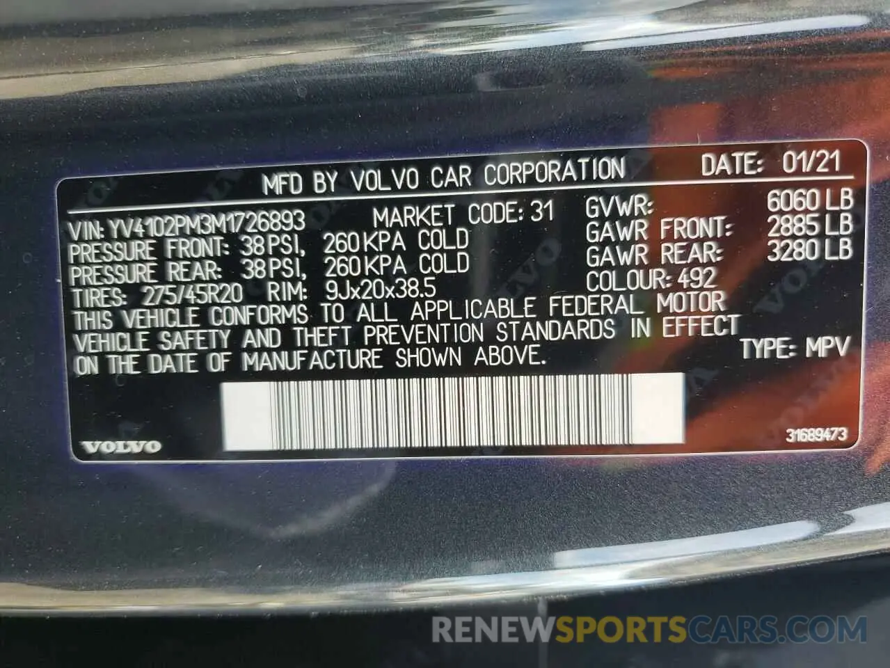 13 Photograph of a damaged car YV4102PM3M1726893 VOLVO XC90 2021
