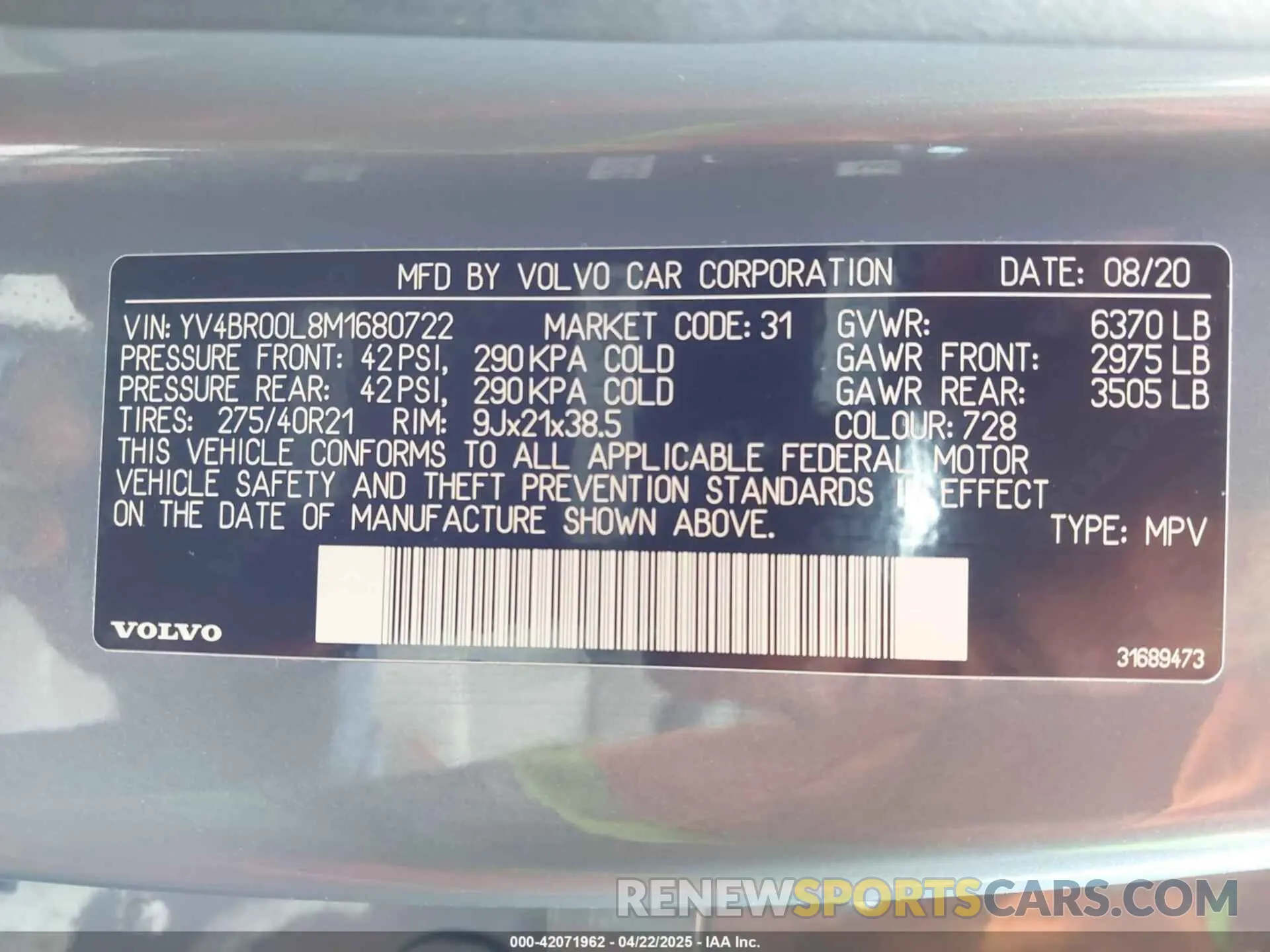 9 Photograph of a damaged car YV4BR00L8M1680722 VOLVO XC90 RECHARGE PLUG-IN HYBRID 2021