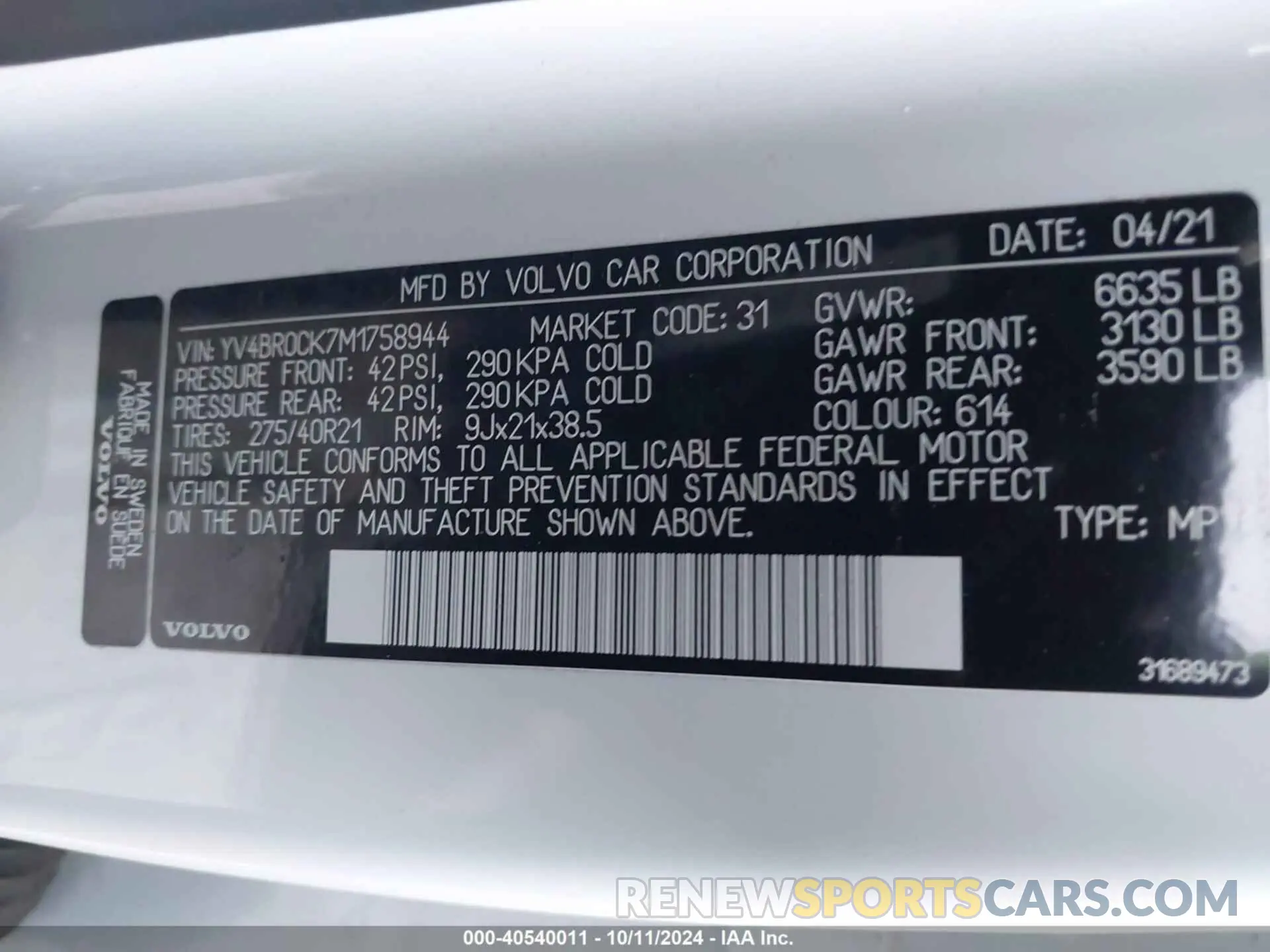 9 Photograph of a damaged car YV4BR0CK7M1758944 VOLVO XC90 RECHARGE PLUG-IN HYBRID 2021