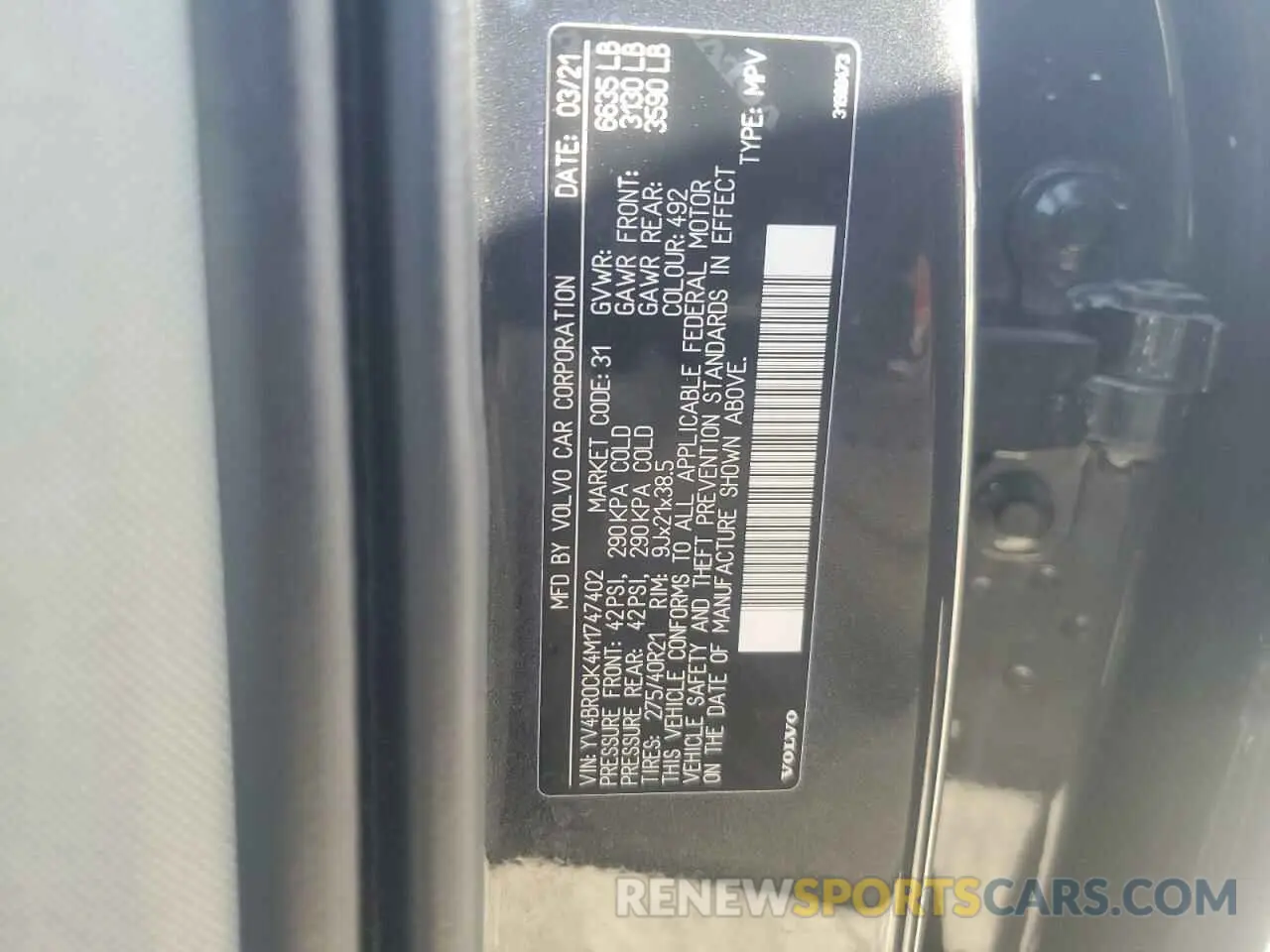 13 Photograph of a damaged car YV4BR0CK4M1747402 VOLVO XC90 T8 RE 2021