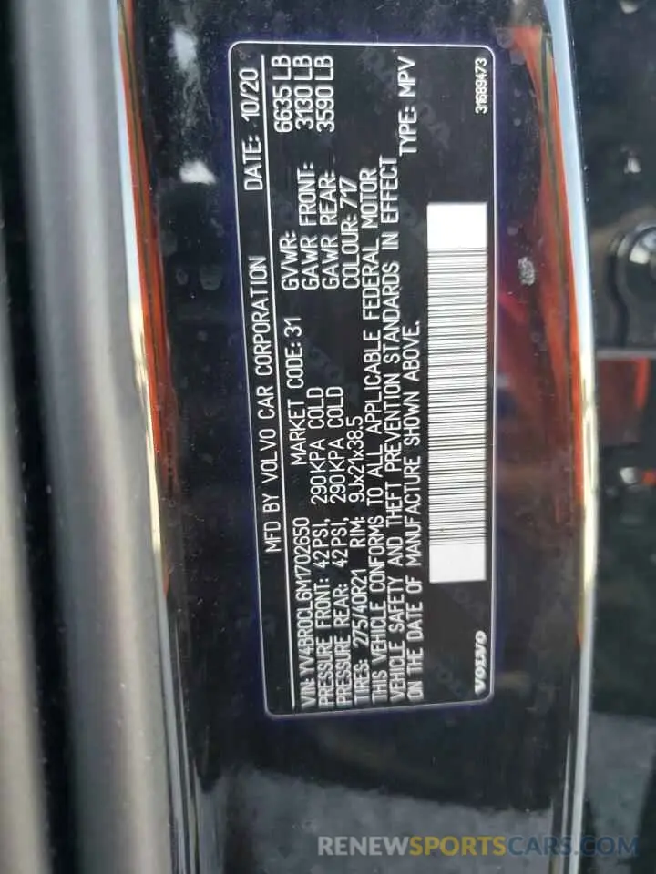 13 Photograph of a damaged car YV4BR0CL6M1702650 VOLVO XC90 T8 RE 2021